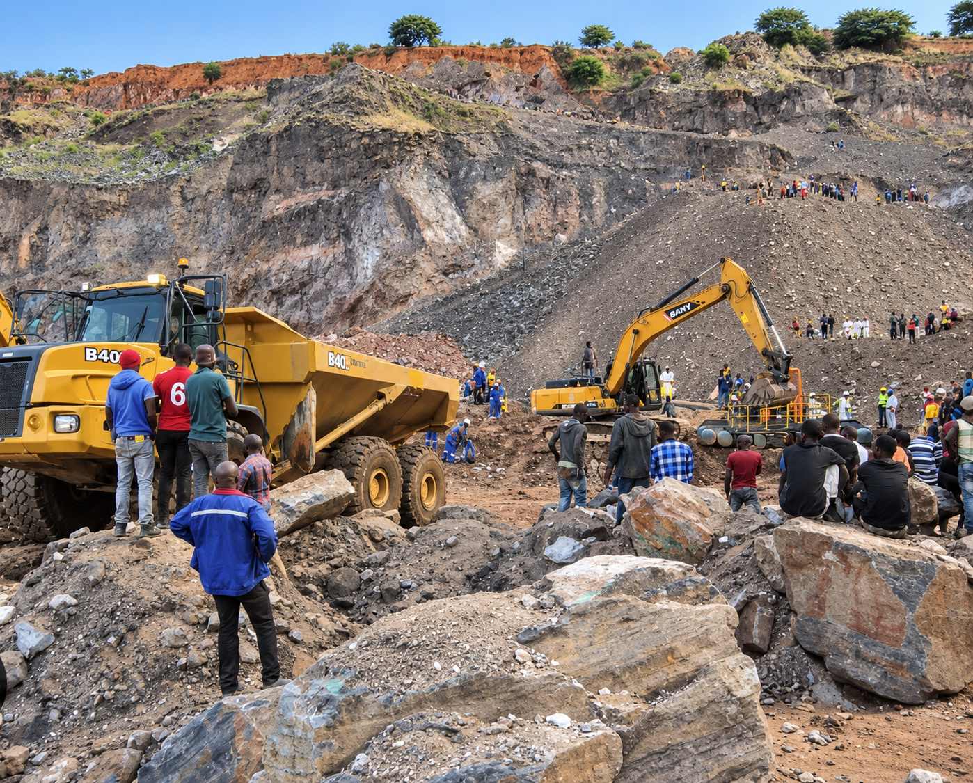Excavation equipment in a copper-bearing tailings and mining environment, Zambia