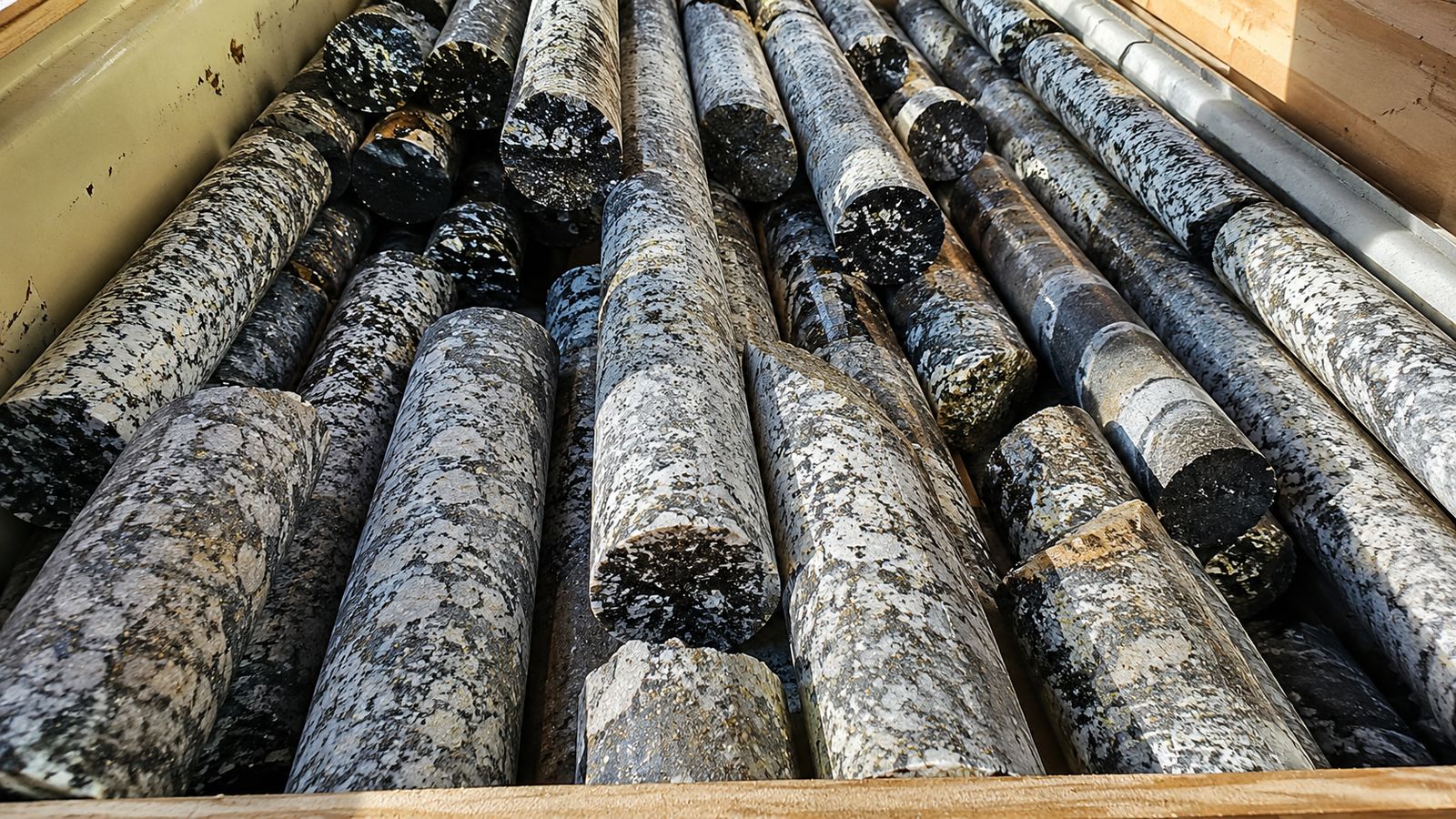 Drill core samples logged and boxed