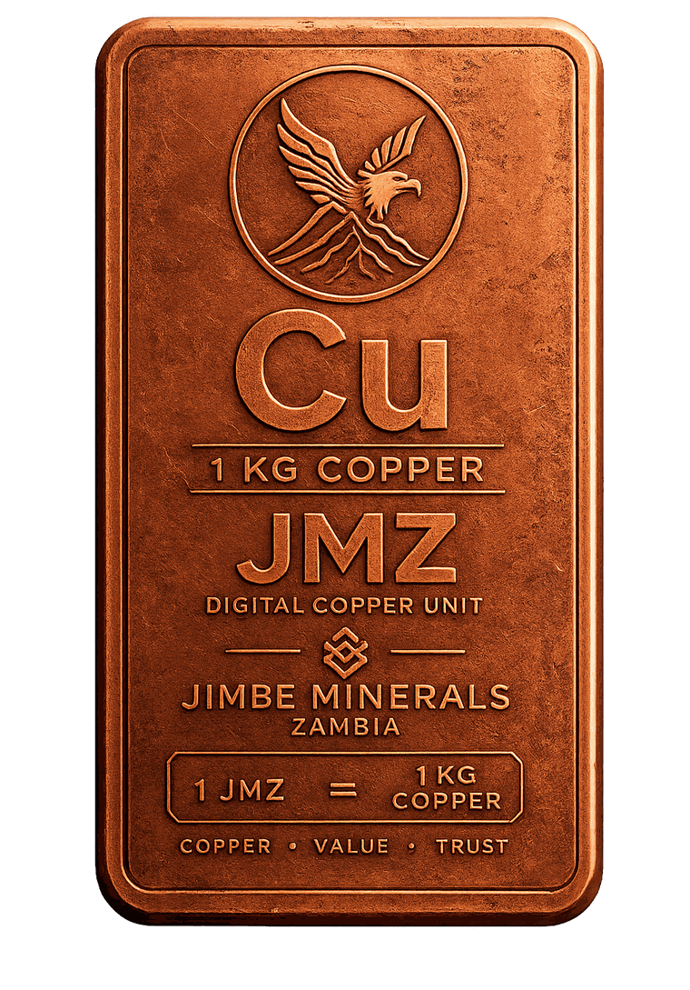 JMZ Copper Unit — 1 kg copper unit bearing the Jimbe Minerals emblem