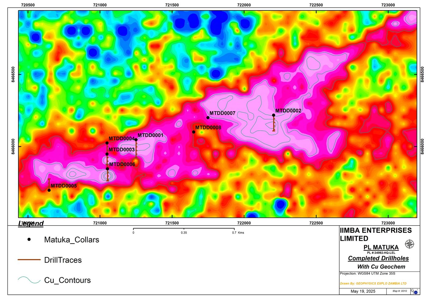 Diamond drillhole locations across the Matuka copper target